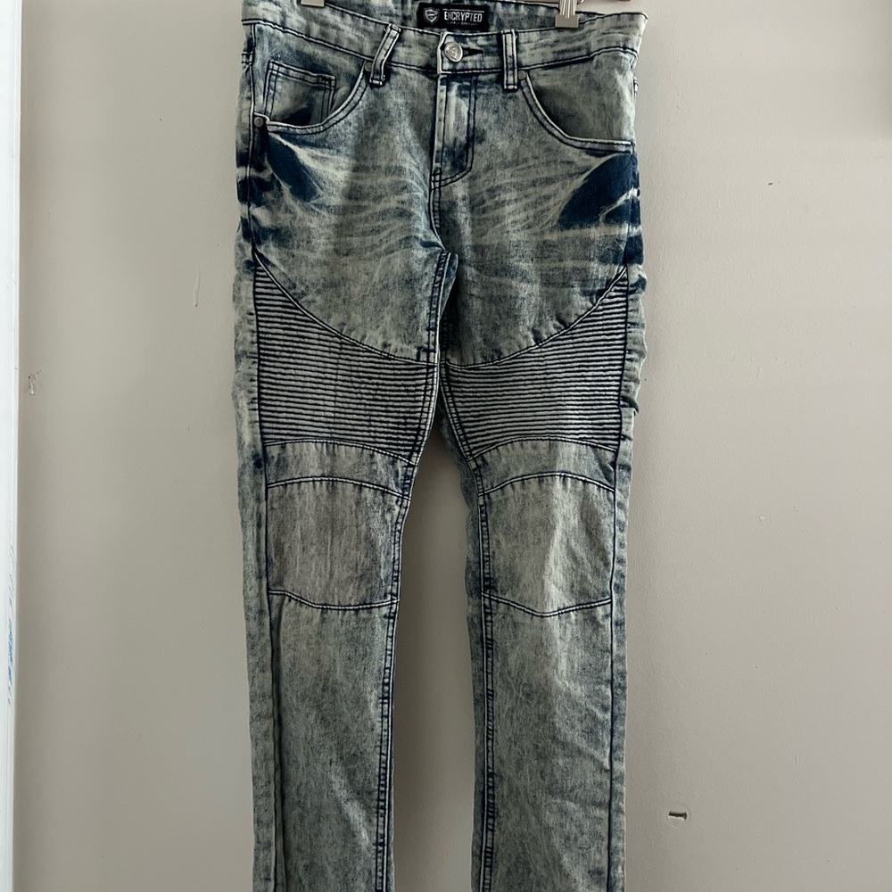Encrypted Acid Wash Dark Blue Skinny Men's Jeans 30/32